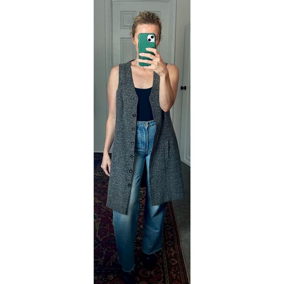 Vintage 90's Long Tweed Rayon Blend Black and White Vest Dress Size Medium - Picture 2 of 7